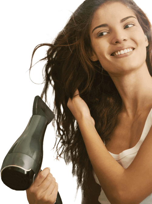 woman with hairdryer